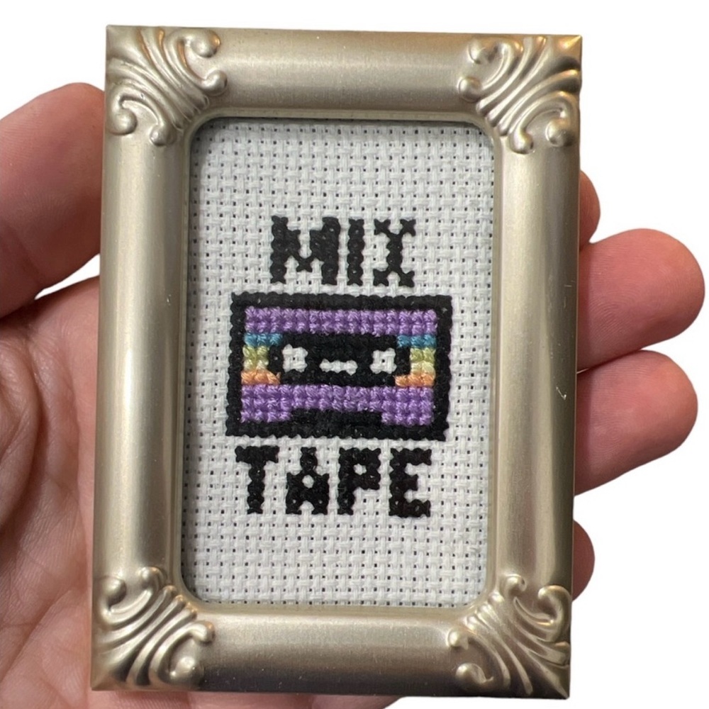 Handmade stitched cassette tape picture vintage retro